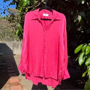 XIRENA hot pink silk silky long sleeve button up shirt blouse